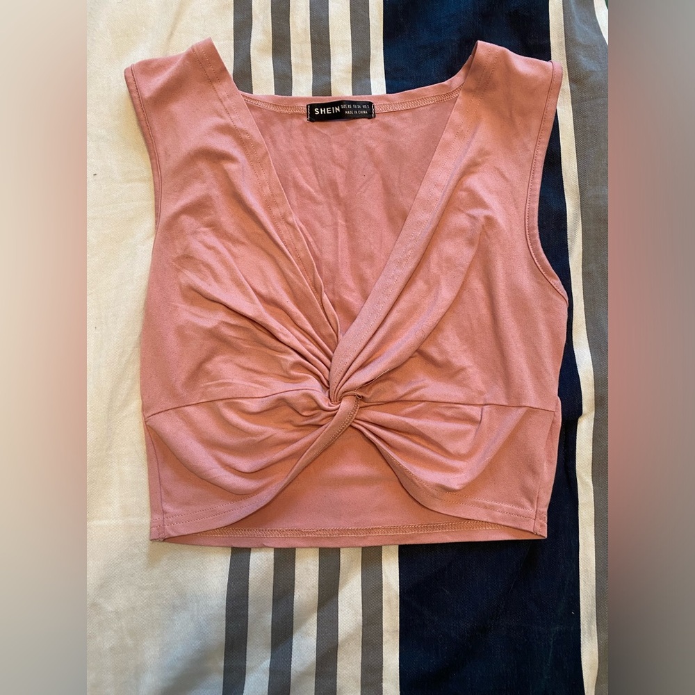 SHEIN Pink Tie Front Crop Tank Top